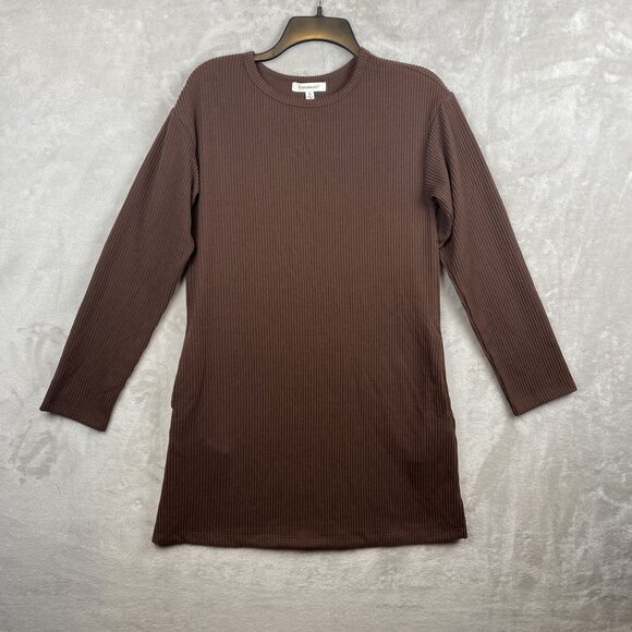 Francescas Brown Ribbed Long Sleeve Tunic Top Size Small - Picture 1 of 9
